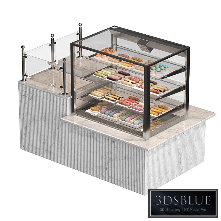 Confectionery showcase with eclairs