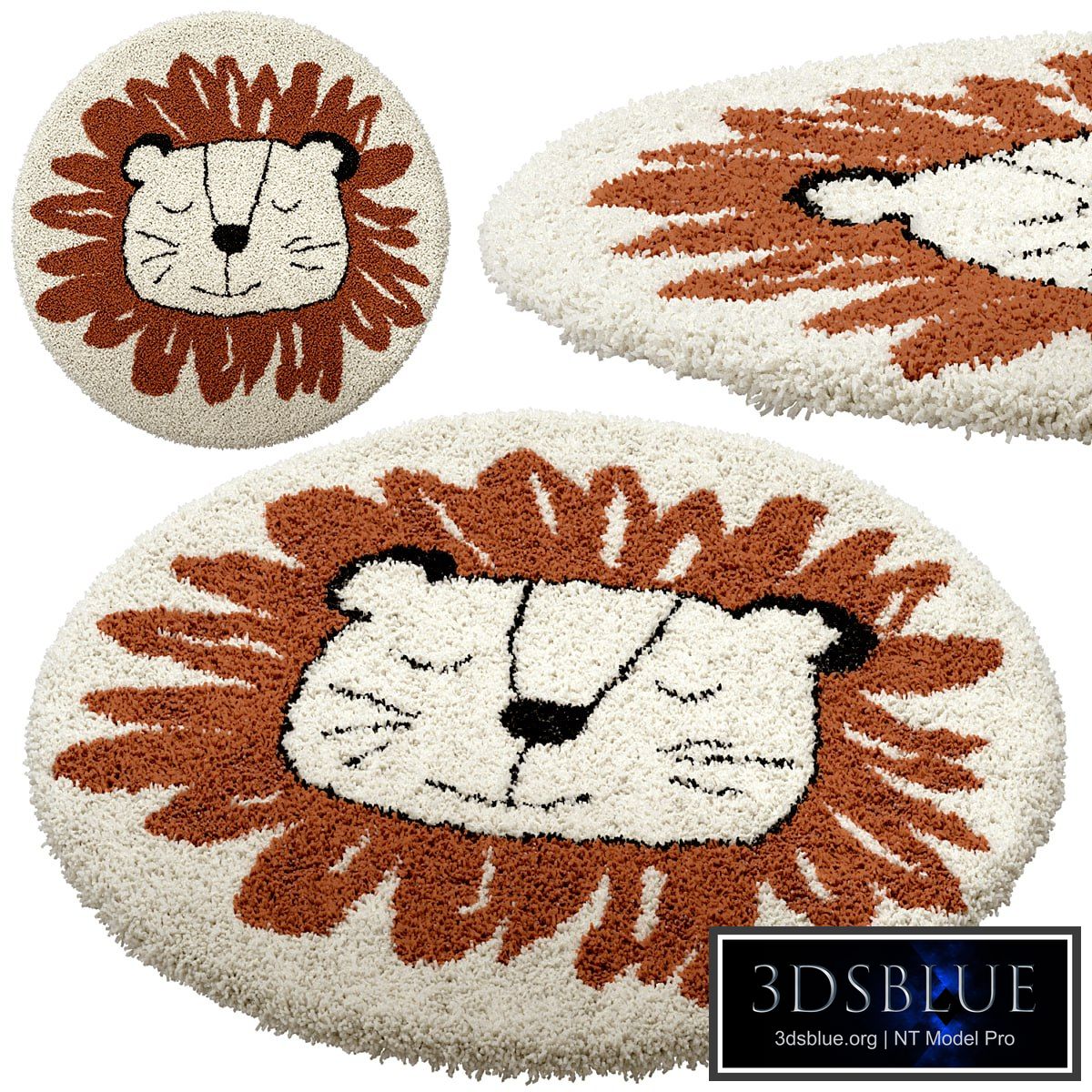 Children&#39;s round carpet with the image of a lion, Syma