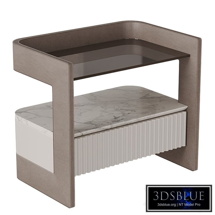 Bedside table in leather with stitching