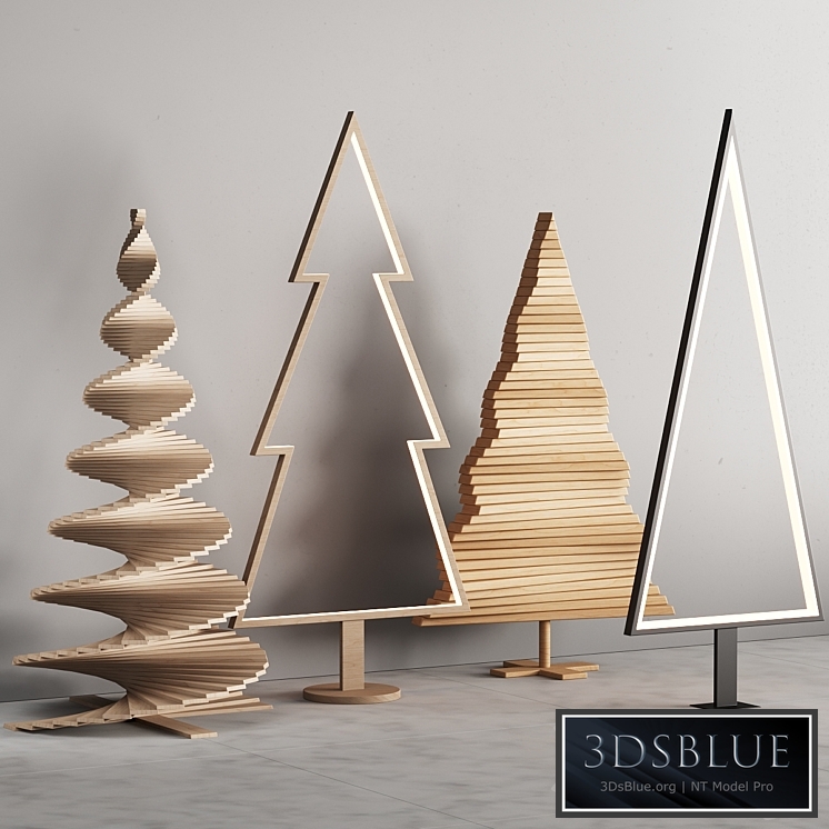 035 Modern christmas trees 01 wood and light