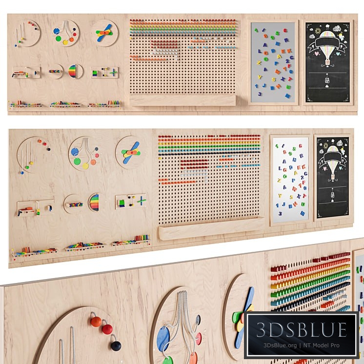 Interactive game board (busyboard) for a children&#39;s room