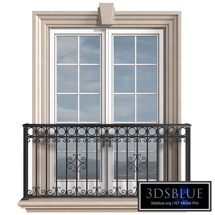 Classical front window with a French balcony.Classical Forged Fence. frame window