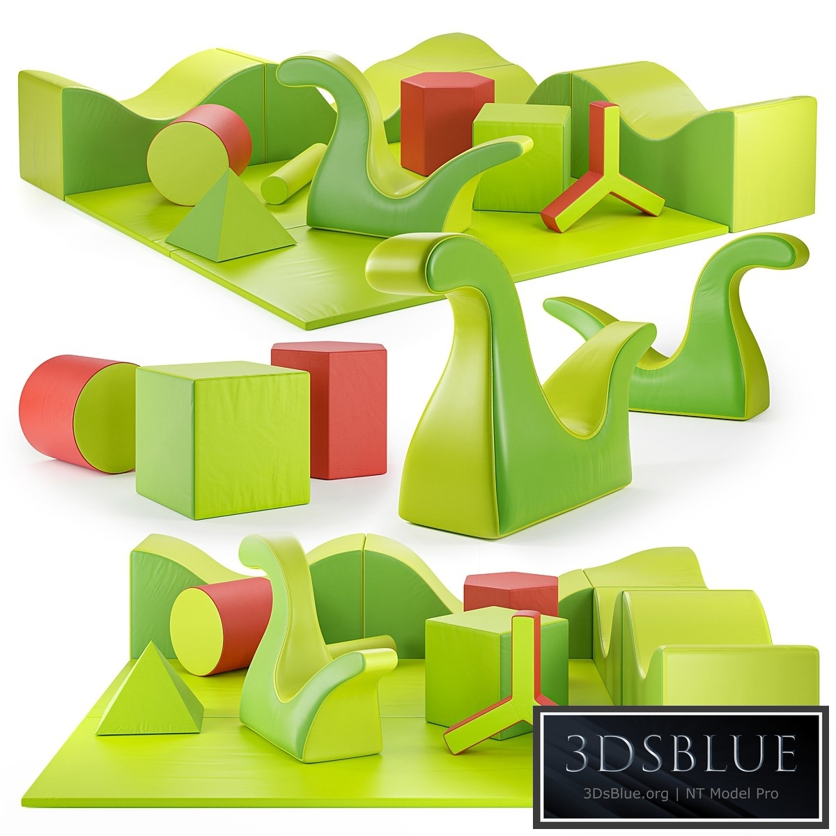 PLAY+ Sets of children&#39;s play poufs: Hills (Colline), Dino Soft, Solids