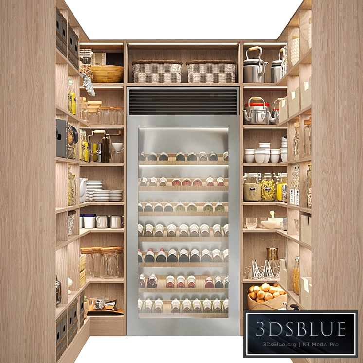 Pantry with spices, kitchen utensils