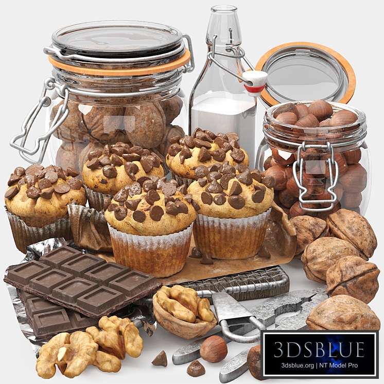 chocolate muffins and nuts set