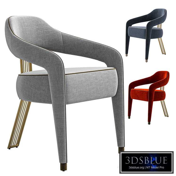 INVICTA II dining chair in white boucle and brass rear leg