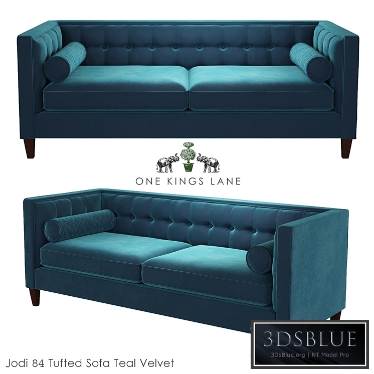 Jodi 84 Tufted Sofa Teal Velvet