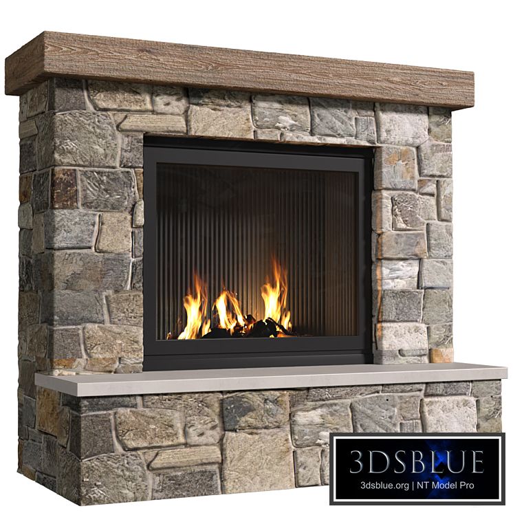 Classic stone fireplace in country style. .Classic stone Country style fireplace.Stonework.Rustic Fireplace Mantel