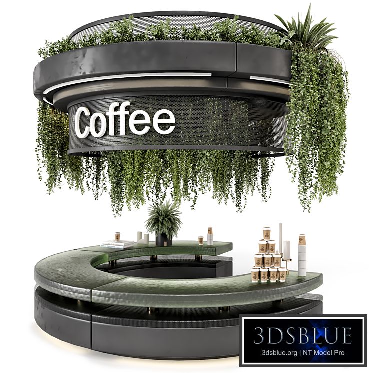 Coffee Reception Desk With Plants - Restaurant Set 1393
