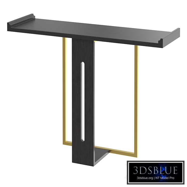 Narrow hallway console table, black solid wood and gold metal, small size