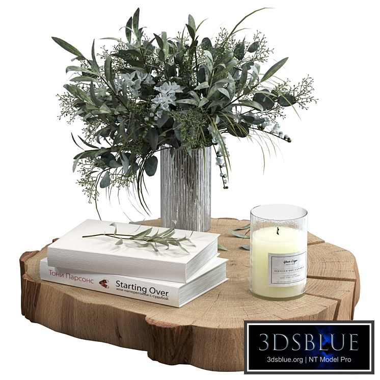 Decorative set with slab and bouquet