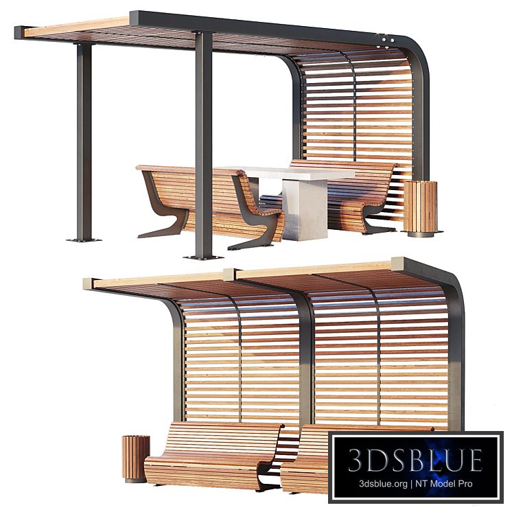 Benches, pergola, urn