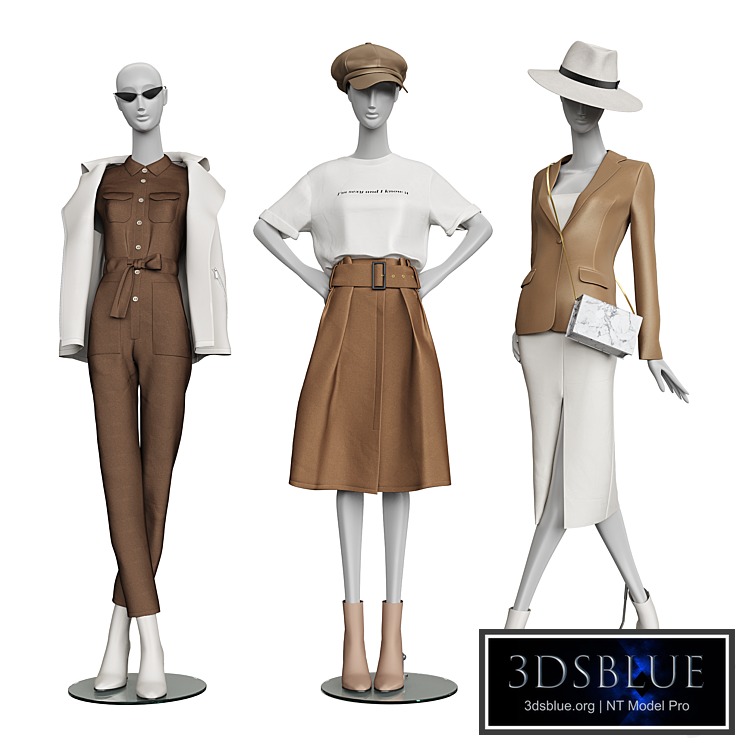 Set of classic women&#39;s clothing on mannequins