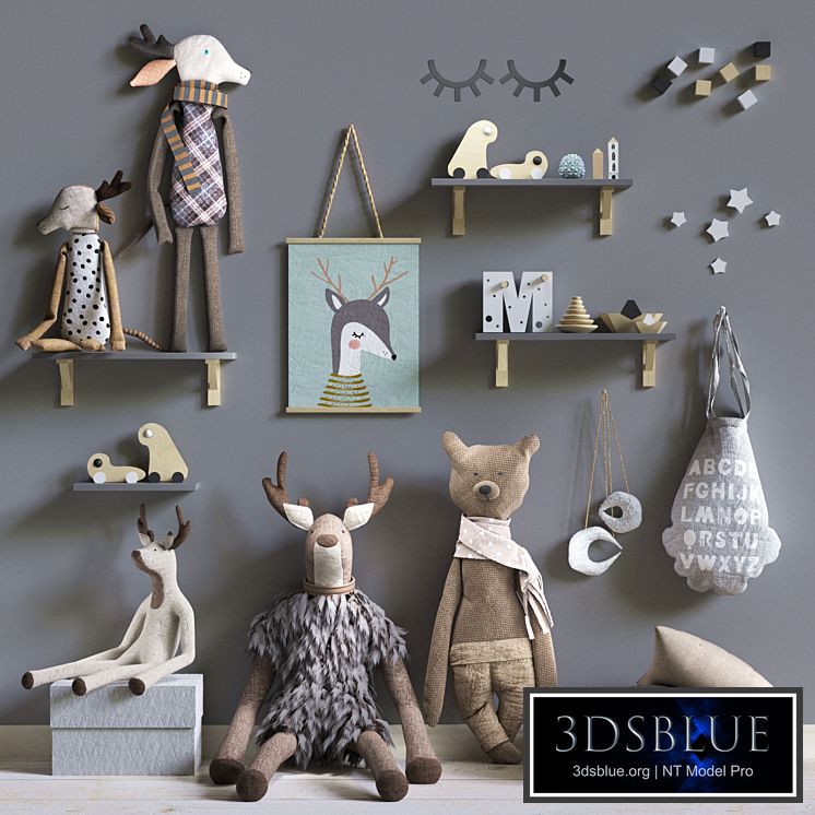 set of soft toys in scandinavian style