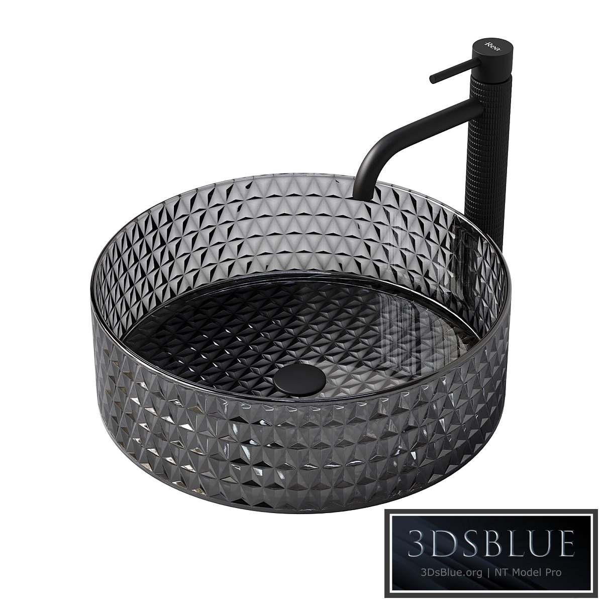 REA Cristal black washbasin with Gusto One tap