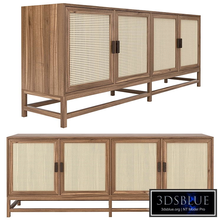 Exotic Indonesian Light Wood & Rattan Sideboard