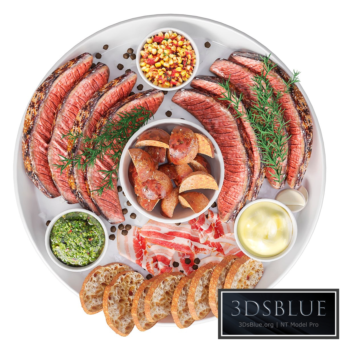 Meat plate with steak and spices