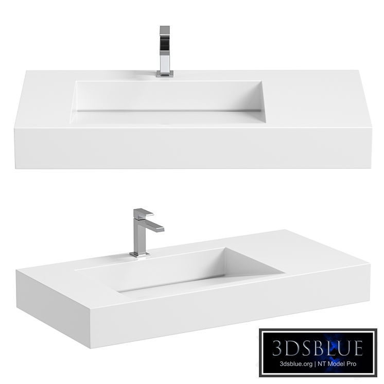 Wall-Hung Stone Resin Rectangle Bathroom Ramped Sink in Matte White