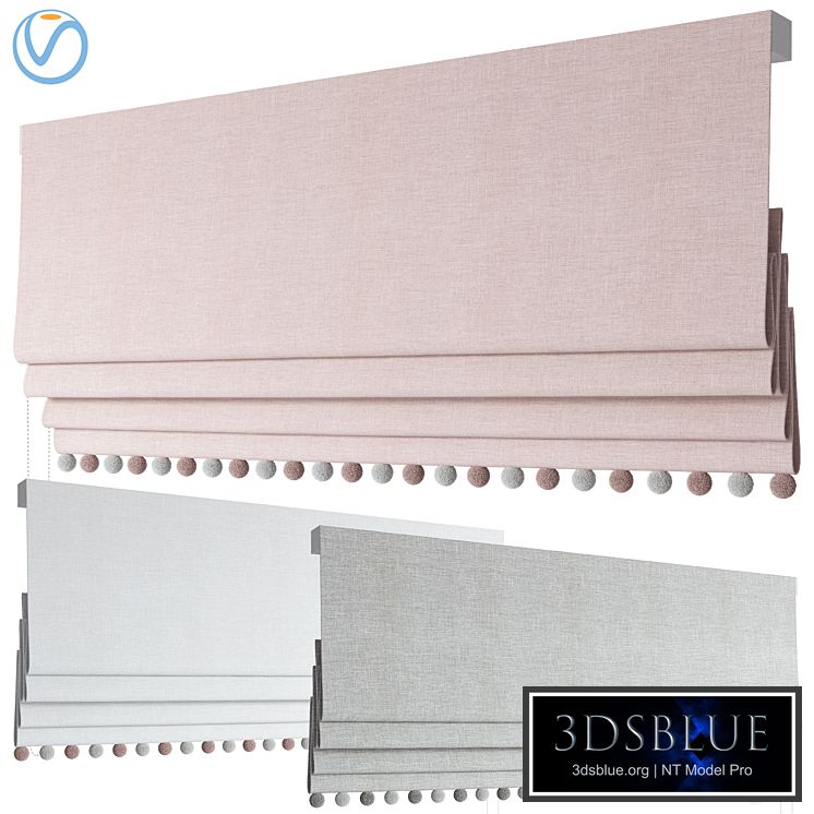 Roman Curtains 121 | Etsy | Blush Roman blind with pompoms