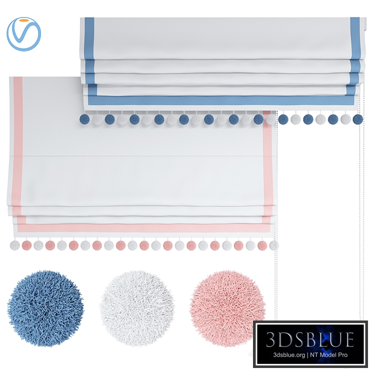 Roman Curtains 189 | Roman Shade with Pompoms and Ribbons