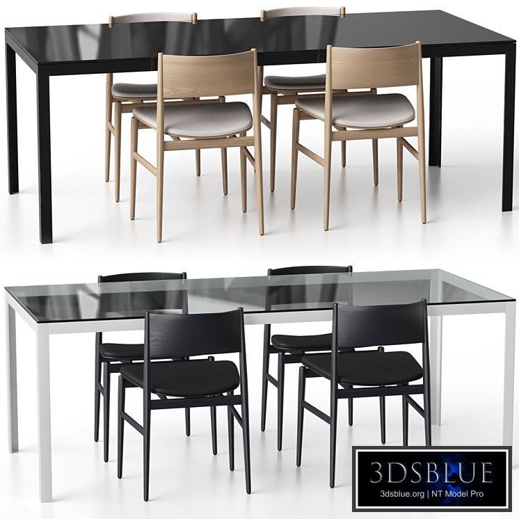 NEVE armless chair with upholstery and FRACTAL table by Porro