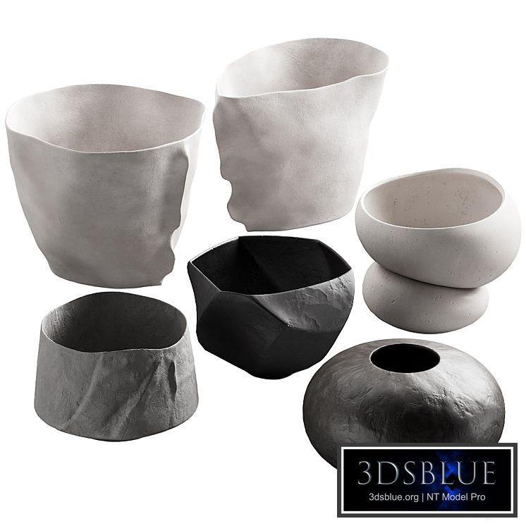 302 decorative vases and pots 02 deformed folded relief vase