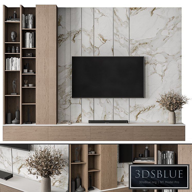 TV Wall Stone and Wood - Set 86