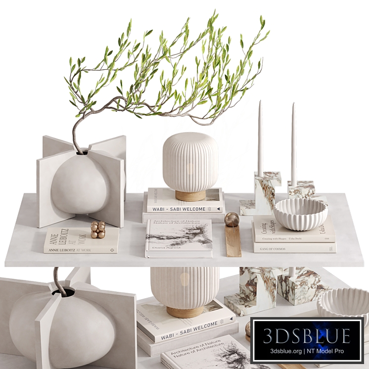 Decorative set with a tree branch in beige colors