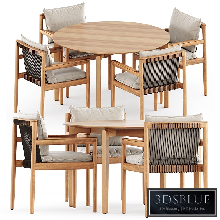 Saranac dining chair with arms by Gloster and Leaf table 443 by TON