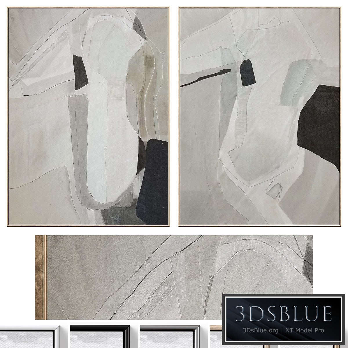 Large Mid-Century Abstract Neutral Wall Art C-864