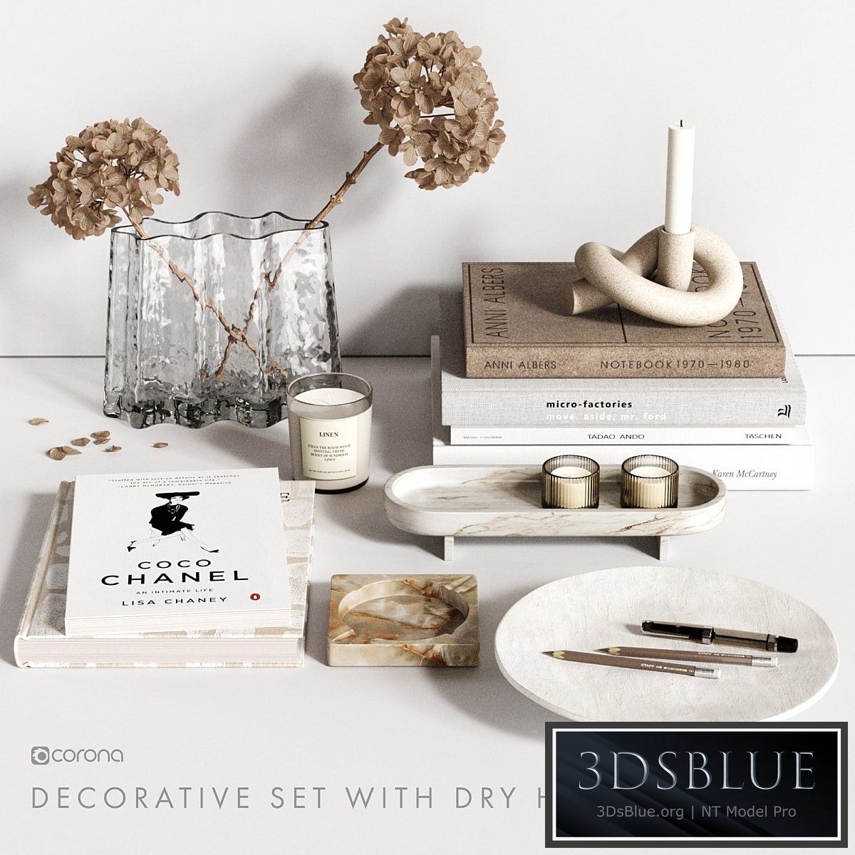 Decorative Set with dry Hydrangea