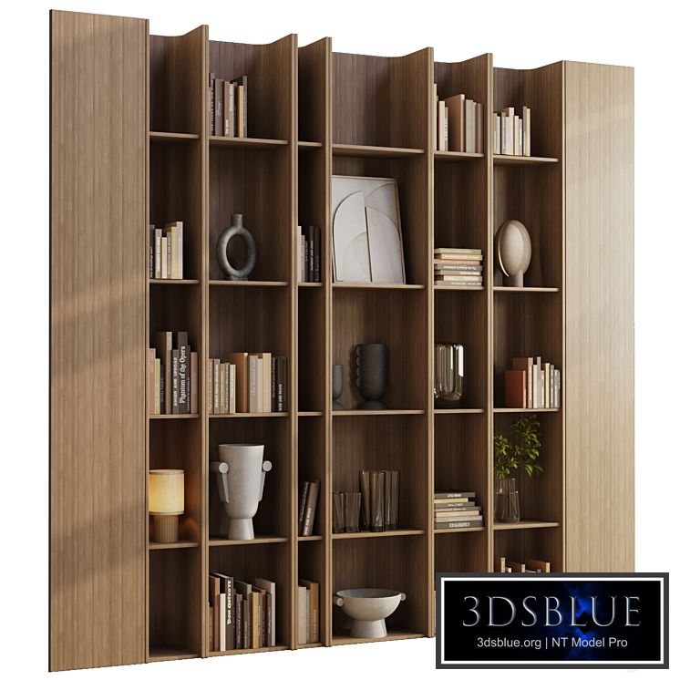wooden Shelves Decorative With Plants and Book - Wooden Rack 08