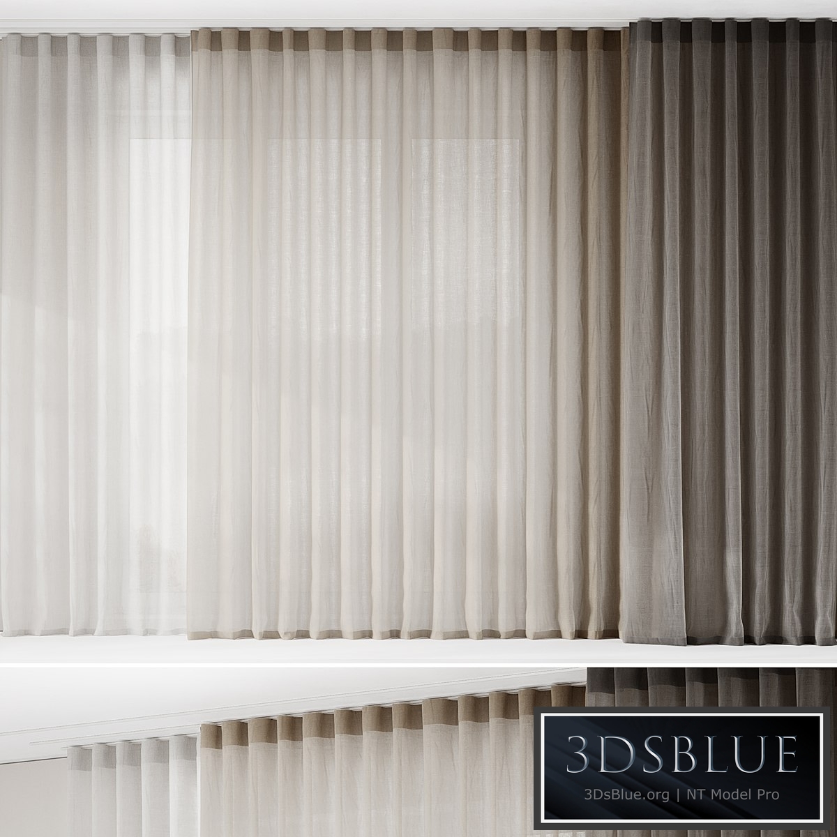 Fine linen curtains on the ceiling cornice