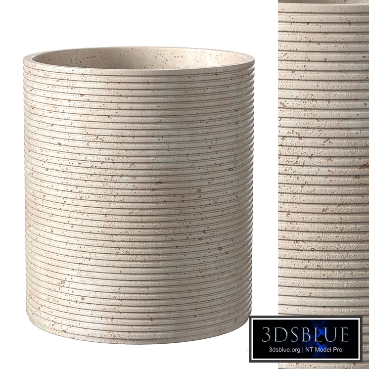 RIBBED TRAVERTINE WASTEBASKET - BIANCO