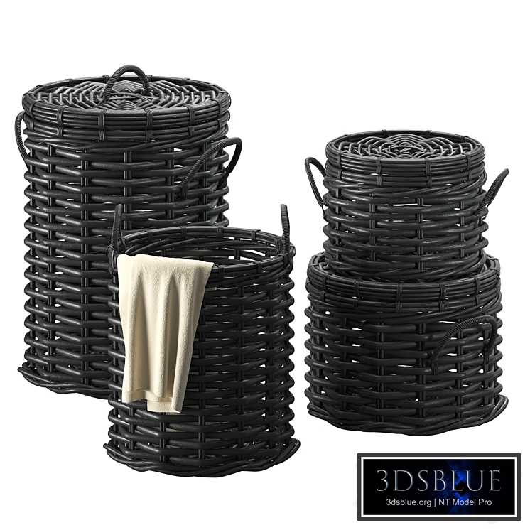 Black Rattan Woven Round Baskets (Crate and Barrel)
