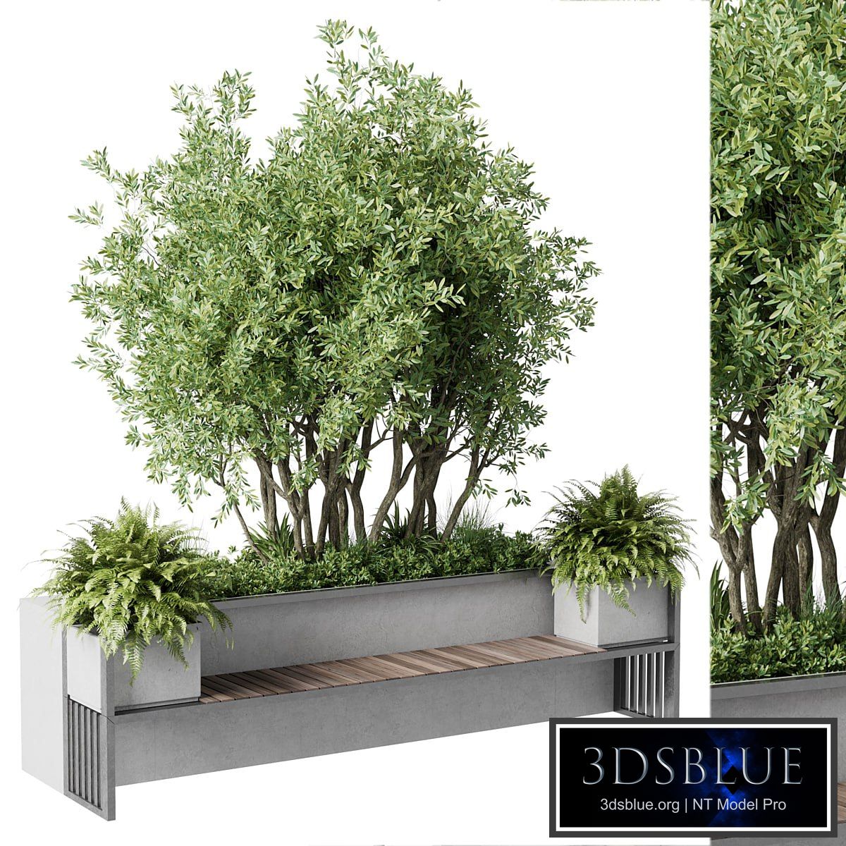 Urban Environment - Urban Furniture - Green Benches With tree 41