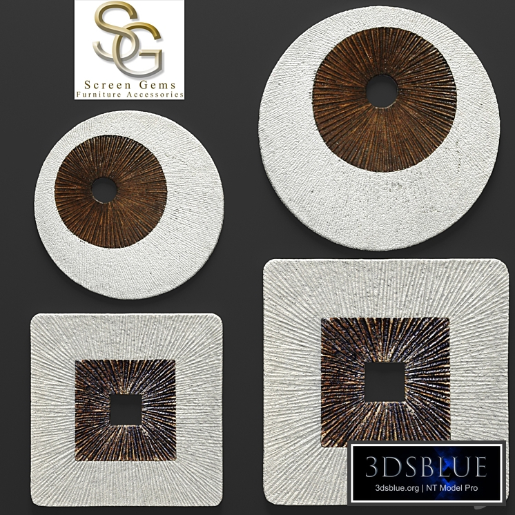 Square Encaved, Round Ribbed Wall Art - Set, painting, sculpture, stone carving, abstraction, wall decor, sculpture, stone decor