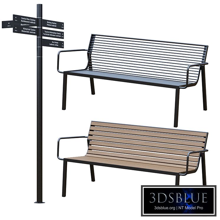 Park Benches, Urn and Direction Signs by mmcite