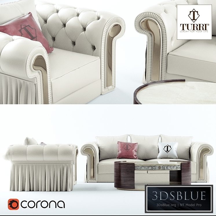 Sofa, chair, coffee table Turri Couture
