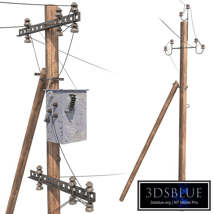 Wooden electricity transmission poles with wires