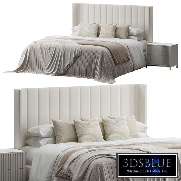 Striped Wing Upholstered Headboard bed