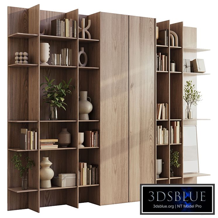 wooden Shelves Decorative With Plants and Book - Wooden Rack 09