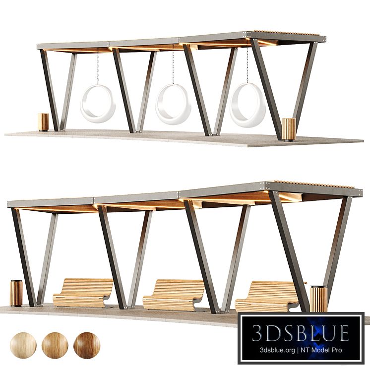 Pergola with swings, benches 2