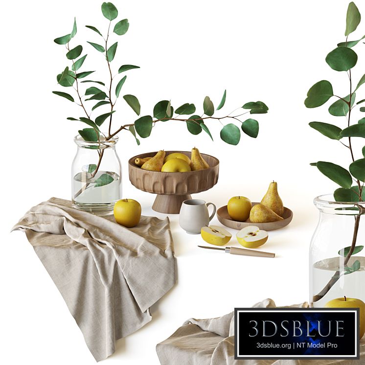 Decorative set with fruits and eucalyptus branch