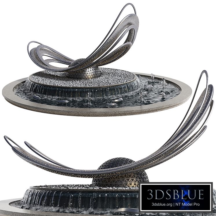 Pond with metal sculpture