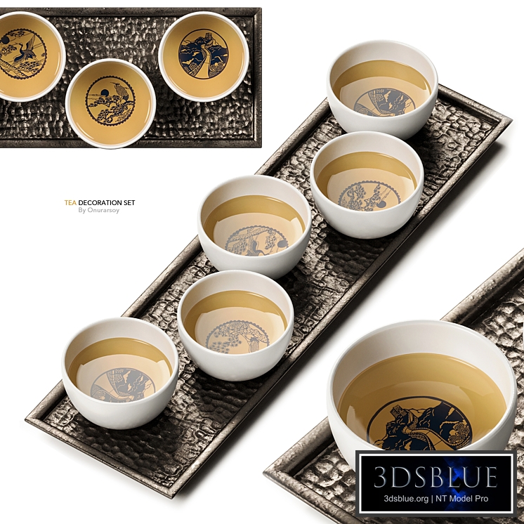 Asian Tea decoration Set with Hammered Metal Plate