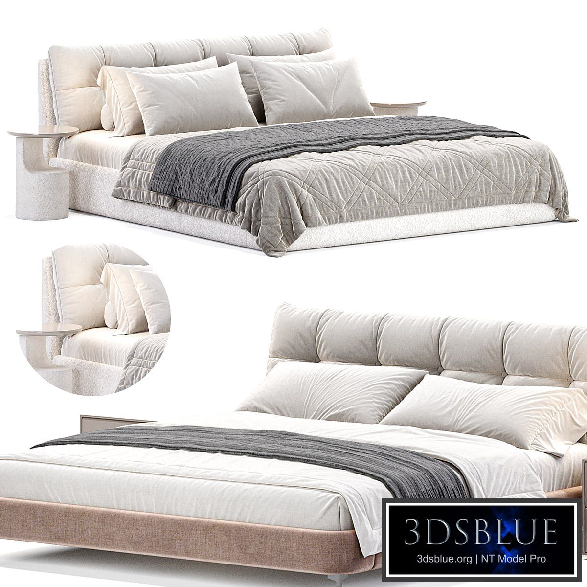 Beige Upholstered Panel Modern Bed