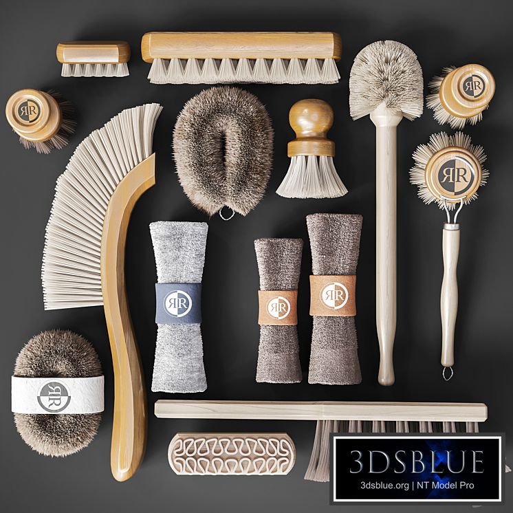 A set of towels and brushes for the bathroom