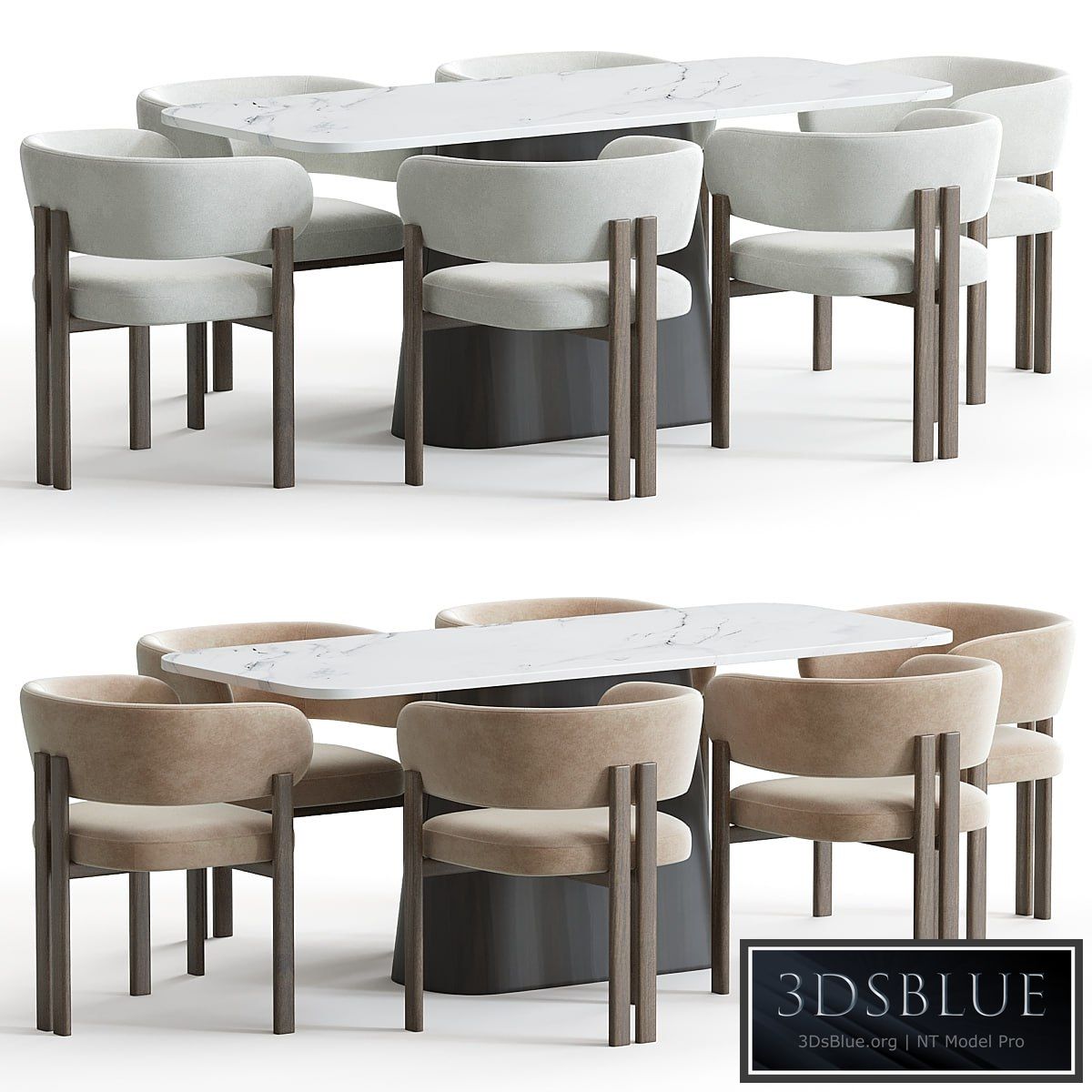 Bay wood chair and Calacatta table