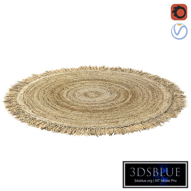 Hand Woven Rafia Jute Braided Rug Round Natural